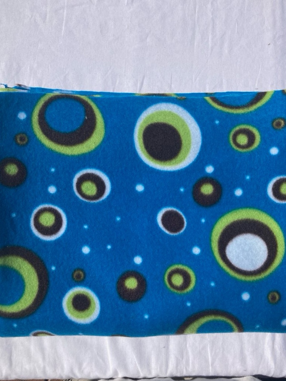 Retro Concentric Circles and Dots on Blue Anti Pill Fleece Fabric 1 Yd By 58”
